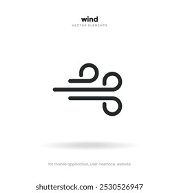 Flat line blowing wind icon set. Windy weather icon. Windy blow outline collection symbol sign.