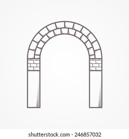 Flat line brick archway vector icon. Flat line vintage design vector icon for brick arch on white background. 