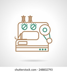 Flat line brown and green  color vector icon for sewing machine on white background.