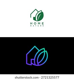 Linha plana construção casa folha planta logotipo conjunto
