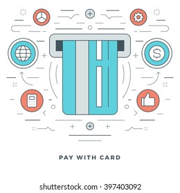 Flat line Business Concept Credit Card Payment. Vector illustration. Modern thin linear stroke vector icons. Website Graphics, Banner, Infographics Design, Promotional Materials. 