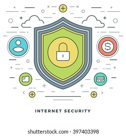 Flat line Business Concept Internet Security. Vector illustration. Modern thin linear stroke vector icons. Website Graphics, Banner, Infographics Design, Promotional Materials. 
