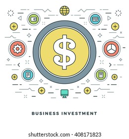 Flat line Business Concept Vector illustration. Modern thin linear stroke vector icons. Website Graphics, Banner, Infographics Design, Promotional Materials.