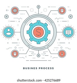 Flat line Business Concept Vector illustration. Modern thin linear stroke vector icons. Website Graphics, Banner, Infographics Design, Promotional Materials. 