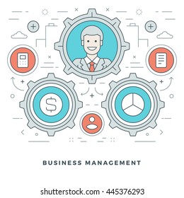 Flat line Business Concept Vector illustration. Modern thin linear stroke icons. Website Graphics, Banner, Infographics Design, Promotional Materials. 