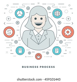 Flat line Business Concept Vector illustration. Modern thin linear stroke vector icons. Website Graphics, Banner, Infographics Design, Promotional Materials. 