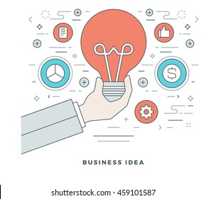 Flat line Business Concept Vector illustration. Modern thin linear stroke icons. Website Graphics, Banner, Infographics Design, Promotional Materials. 