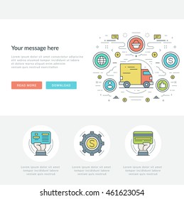 Flat line Business Concept Vector illustration. Modern thin linear stroke vector icons. Website Graphics, Banner, Infographics Design, Promotional Materials. 