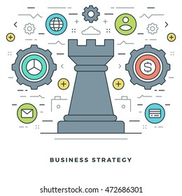 Flat line Business Concept Vector illustration. Modern thin linear stroke vector icons. Website Graphics, Banner, Infographics Design, Promotional Materials. 