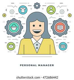 Flat line Business Concept Vector illustration. Modern thin linear stroke vector icons. Website Graphics, Banner, Infographics Design, Promotional Materials. 