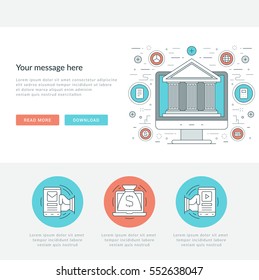 Flat line Business Concept Vector illustration. Modern thin linear stroke vector icons. Website Graphics, Banner, Infographics Design, Promotional Materials. 