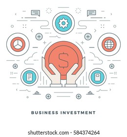 Flat line Business Concept Vector illustration. Modern thin linear stroke vector icons. Website Header Graphics, Banner, Infographics Design, Promotional Materials. Vector Icons.