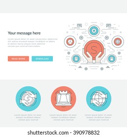Flat line Business Concept Web Site Header Vector illustration. Modern thin linear stroke vector icons. For website graphics, Mobile Apps, Web Page Layout design. Vector Icons.