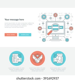 Flat line Business Concept Web Site Header Vector illustration. Modern thin linear stroke vector icons. For website graphics, Mobile Apps, Web Page Layout design. Vector Icons.