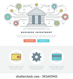 Flat line Business Concept Web Site Header Vector illustration. Modern thin linear stroke vector icons. For website graphics, Mobile Apps, Web Page Layout design. Vector Icons.
