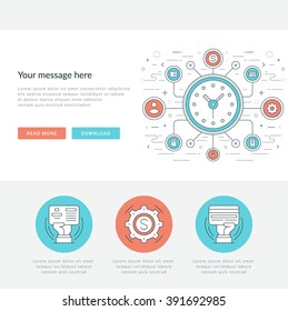 Flat line Business Concept Web Site Header Vector illustration. Modern thin linear stroke vector icons. For website graphics, Mobile Apps, Web Page Layout design. Vector Icons.