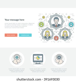 Flat line Business Concept Web Site Header Vector illustration. Modern thin linear stroke vector icons. For website graphics, Mobile Apps, Web Page Layout design. Vector Icons.