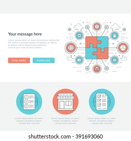 Flat line Business Concept Web Site Header Vector illustration. Modern thin linear stroke vector icons. For website graphics, Mobile Apps, Web Page Layout design. Vector Icons.