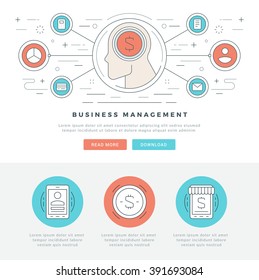 Flat line Business Concept Web Site Header Vector illustration. Modern thin linear stroke vector icons. For website graphics, Mobile Apps, Web Page Layout design. Vector Icons.