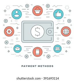 Flat line Business Concept Web Site Header Vector illustration. Modern thin linear stroke vector icons. For website graphics, Mobile Apps, Web Page Layout design. Vector Icons.