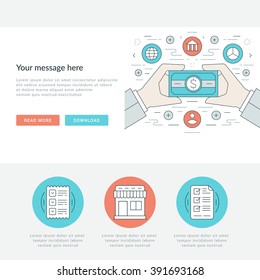 Flat line Business Concept Web Site Header Vector illustration. Modern thin linear stroke vector icons. For website graphics, Mobile Apps, Web Page Layout design. Vector Icons.
