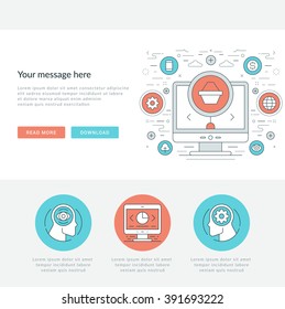 Flat line Business Concept Web Site Header Vector illustration. Modern thin linear stroke vector icons. For website graphics, Mobile Apps, Web Page Layout design. Vector Icons.