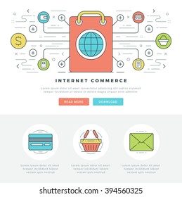 Flat line Business Concept Web Site Header Vector illustration. Modern thin linear stroke vector icons. For website graphics, Mobile Apps, Web Page Layout design. Vector Icons.