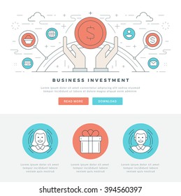 Flat line Business Concept Web Site Header Vector illustration. Modern thin linear stroke vector icons. For website graphics, Mobile Apps, Web Page Layout design. Vector Icons.