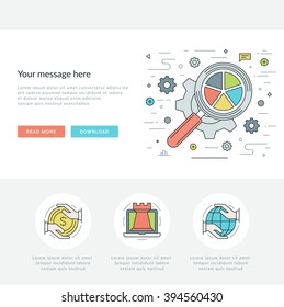 Flat line Business Concept Web Site Header Vector illustration. Modern thin linear stroke vector icons. For website graphics, Mobile Apps, Web Page Layout design. Vector Icons.