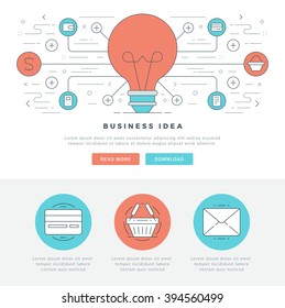 Flat line Business Concept Web Site Header Vector illustration. Modern thin linear stroke vector icons. For website graphics, Mobile Apps, Web Page Layout design. Vector Icons.