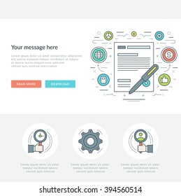 Flat line Business Concept Web Site Header Vector illustration. Modern thin linear stroke vector icons. For website graphics, Mobile Apps, Web Page Layout design. Vector Icons.