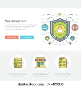 Flat line Business Concept Web Site Header Vector illustration. Modern thin linear stroke vector icons. For website graphics, Mobile Apps, Web Page Layout design. 