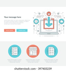 Flat line Business Concept Web Site Header Vector illustration. Modern thin linear stroke vector icons. For website graphics, Mobile Apps, Web Page Layout design. 