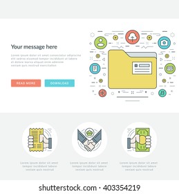 Flat line Business Concept Web Site Header Vector illustration. Modern thin linear stroke vector icons. For website graphics, Mobile Apps, Web Page Layout design. Vector Icons