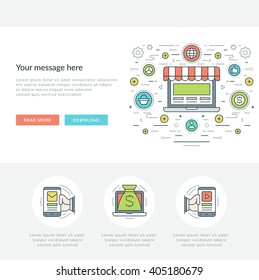 Flat line Business Concept Web Site Header Vector illustration. Modern thin linear stroke vector icons. For website graphics, Mobile Apps, Web Page Layout design. Vector Icons.