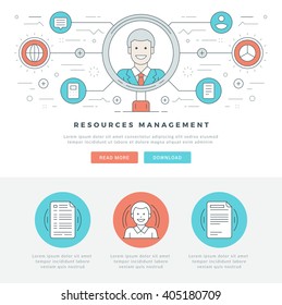 Flat line Business Concept Web Site Header Vector illustration. Modern thin linear stroke vector icons. For website graphics, Mobile Apps, Web Page Layout design. Vector Icons