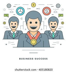 Flat line Business Concept Web Site Header Vector illustration. Modern thin linear stroke vector icons. For website graphics, Mobile Apps, Web Page Layout design. Vector Icons