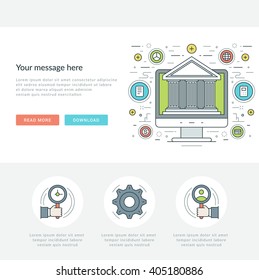 Flat line Business Concept Web Site Header Vector illustration. Modern thin linear stroke vector icons. For website graphics, Mobile Apps, Web Page Layout design. Vector Icons