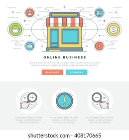 Flat line Business Concept Web Site Header Vector illustration. Modern thin linear stroke vector icons. For website graphics, Mobile Apps, Web Page Layout design. Vector Icons