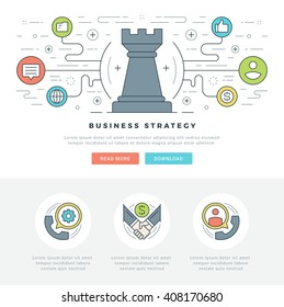 Flat line Business Concept Web Site Header Vector illustration. Modern thin linear stroke vector icons. For website graphics, Mobile Apps, Web Page Layout design. Vector Icons