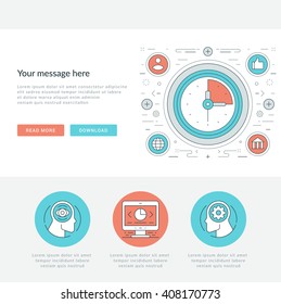 Flat line Business Concept Web Site Header Vector illustration. Modern thin linear stroke vector icons. For website graphics, Mobile Apps, Web Page Layout design. Vector Icons