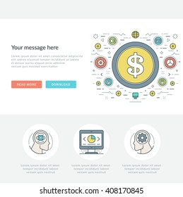 Flat line Business Concept Web Site Header Vector illustration. Modern thin linear stroke vector icons. For website graphics, Mobile Apps, Web Page Layout design. Vector Icons
