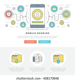 Flat line Business Concept Web Site Header Vector illustration. Modern thin linear stroke vector icons. For website graphics, Mobile Apps, Web Page Layout design. Vector Icons
