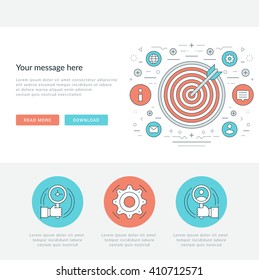 Flat line Business Concept Web Site Header Vector illustration. Modern thin linear stroke vector icons. For website graphics, Mobile Apps, Web Page Layout design. Vector Icons.