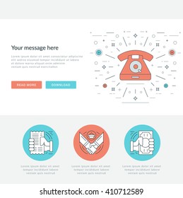 Flat line Business Concept Web Site Header Vector illustration. Modern thin linear stroke vector icons. For website graphics, Mobile Apps, Web Page Layout design. Vector Icons.