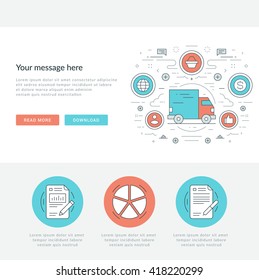 Flat line Business Concept Web Site Header Vector illustration. Modern thin linear stroke vector icons. For website graphics, Mobile Apps, Web Page Layout design. Vector Icons.