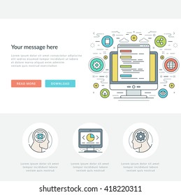 Flat line Business Concept Web Site Header Vector illustration. Modern thin linear stroke vector icons. For website graphics, Mobile Apps, Web Page Layout design. Vector Icons.