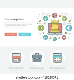 Flat line Business Concept Web Site Header Vector illustration. Modern thin linear stroke vector icons. For website graphics, Mobile Apps, Web Page Layout design. Vector Icons.