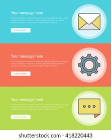 Flat line Business Concept Web Site Banners Set Vector illustration. Modern thin linear stroke vector icons. For Website Advertising Graphics, Mobile Apps, Web Page Layout design. Vector Icons.