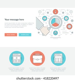 Flat line Business Concept Web Site Header Vector illustration. Modern thin linear stroke vector icons. For website graphics, Mobile Apps, Web Page Layout design. Vector Icons.